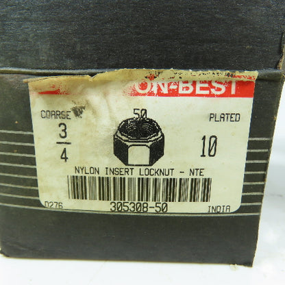 Brighton Best 305308-50 3/4"-10 Nylon Insert Locknuts NTE Thin Lot 100
