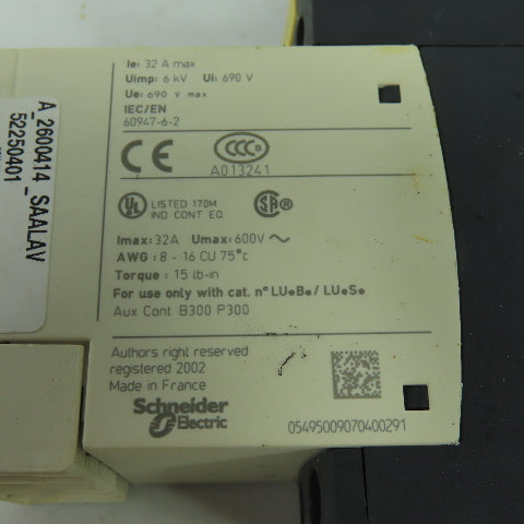Schneider LU6MB0BL Contactor 24VDC 600V 32A 6KV
