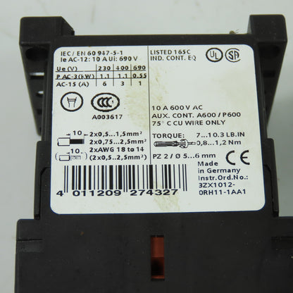 Siemens 3RH1131-1BB40 600V 10A Contactor 24VDC Coil Lot Of 2