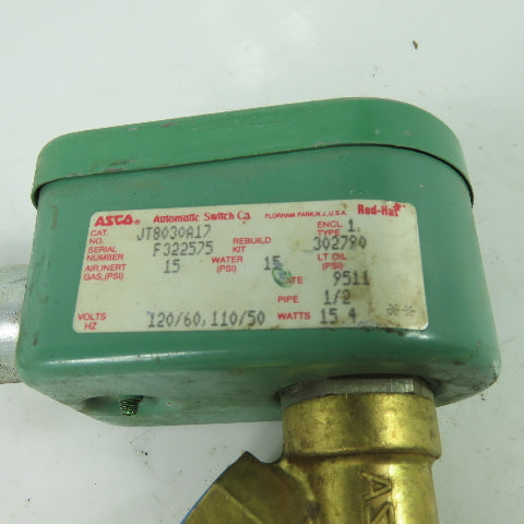 Asco JT8030A17 2-Way Solenoid Valve 120V Coil 15PSI