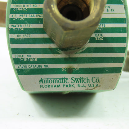 Asco 8317G35 Solenoid Valve 1/4" 120V Coil 10-99PSI Oil 5-150PSI Gas Air