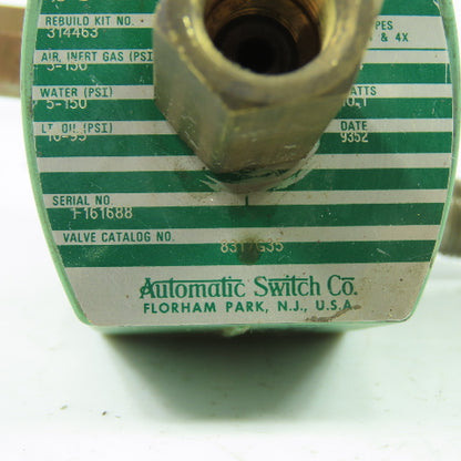Asco 8317G35 Solenoid Valve 1/4" 120V Coil 10-99PSI Oil 5-150PSI Gas Air