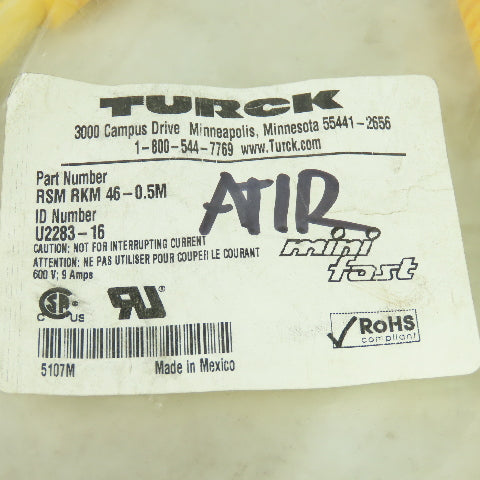Turck RSM RKM 46-0.5M U2283-16 Double Ended Cordset Cable 4-Pin Male/Female