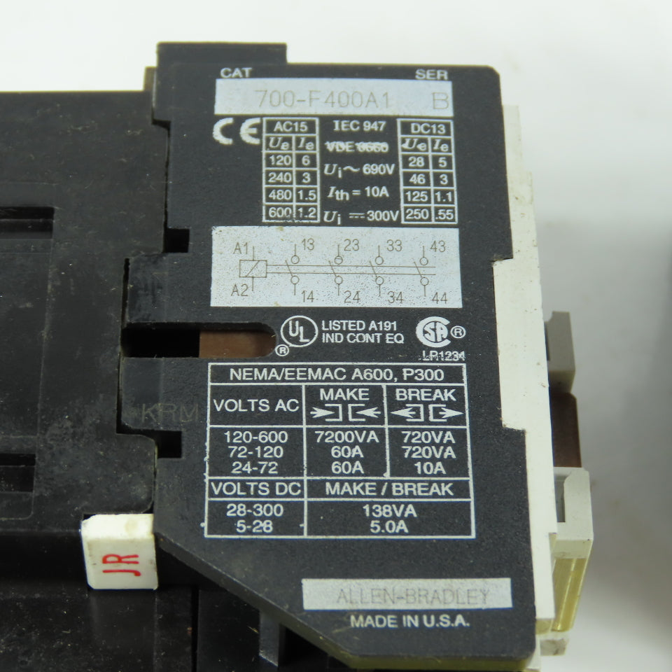 Allen Bradley 700-F400A1 Ser B Contactor Control Relay 120V Coil 10A Lot Of 2