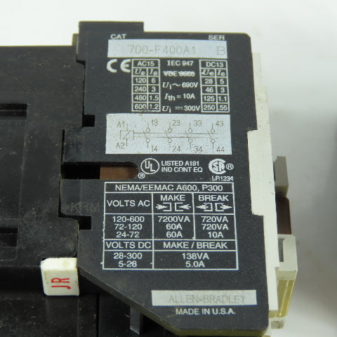 Allen Bradley 700-F400A1 Ser B Contactor Control Relay 120V Coil 10A Lot Of 2