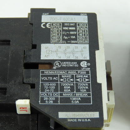 Allen Bradley 700-F400A1 Ser B Contactor Control Relay 120V Coil 10A Lot Of 2