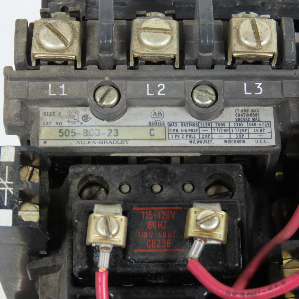 Allen Bradley 505-BOD-23 Ser C Size 1 Reversing Motor Starter 2-10HP 120V Coil