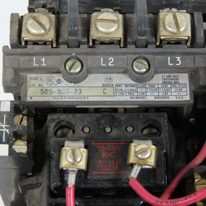 Allen Bradley 505-BOD-23 Ser C Size 1 Reversing Motor Starter 2-10HP 120V Coil