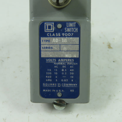 Square D A0-16 Class 9007 Limit Switch Ser D 600V