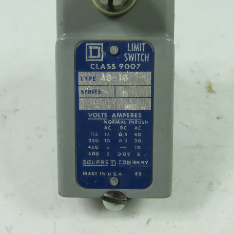 Square D A0-16 Class 9007 Limit Switch Ser D 600V