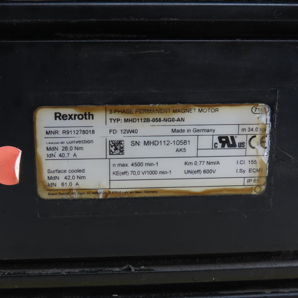 Rexroth R911278018 MHD112B-058-NG0-AN Permanent Magnet Servo Motor NEW BEARINGS