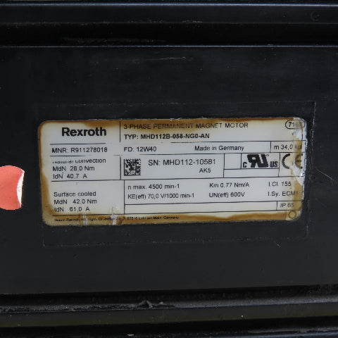 Rexroth R911278018 MHD112B-058-NG0-AN Permanent Magnet Servo Motor NEW BEARINGS
