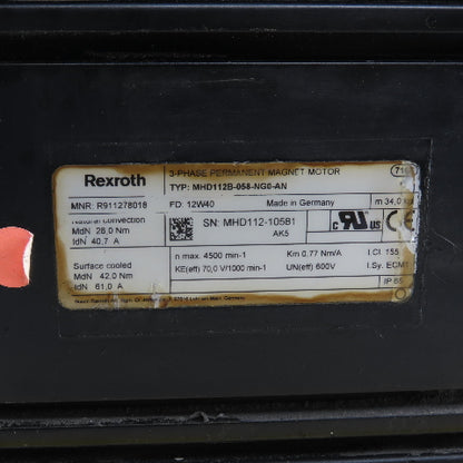 Rexroth R911278018 MHD112B-058-NG0-AN Permanent Magnet Servo Motor NEW BEARINGS