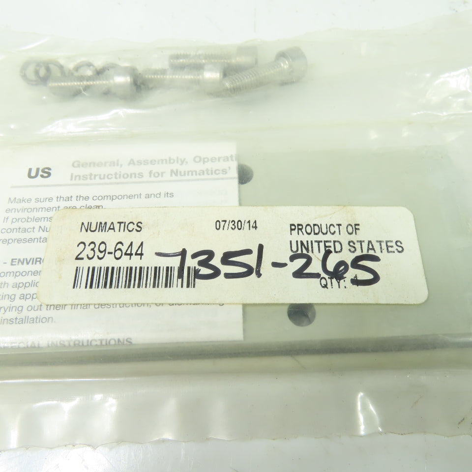 Numatics 239-644 Valve 4-Bolt Blank Plate Kit Replacement Lot Of 2