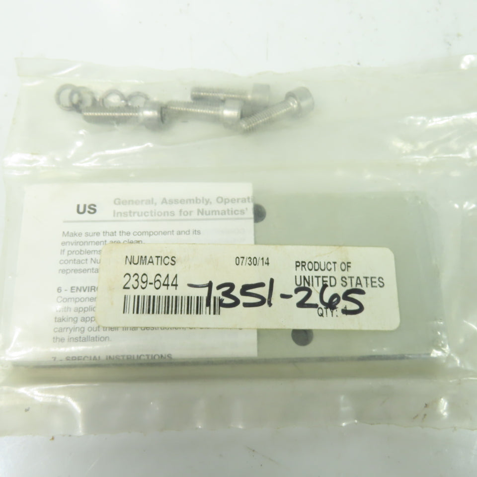 Numatics 239-644 Valve 4-Bolt Blank Plate Kit Replacement Lot Of 2