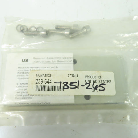 Numatics 239-644 Valve 4-Bolt Blank Plate Kit Replacement Lot Of 2