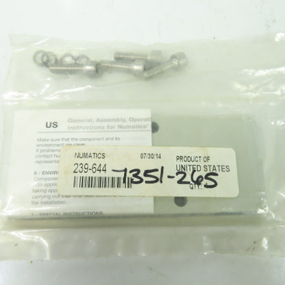 Numatics 239-644 Valve 4-Bolt Blank Plate Kit Replacement Lot Of 2