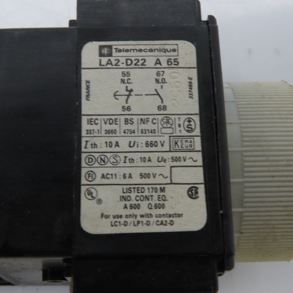 Telemecanique CA2-DN 129 Relay Contactor W/Travail LA2-D22 On Delay 0.1-30S