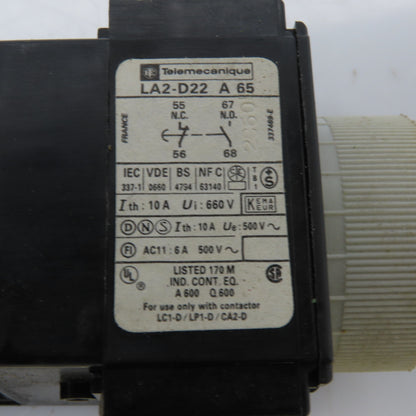 Telemecanique CA2-DN 129 Relay Contactor W/Travail LA2-D22 On Delay 0.1-30S