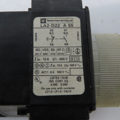 Telemecanique CA2-DN 129 Relay Contactor W/Travail LA2-D22 On Delay 0.1-30S