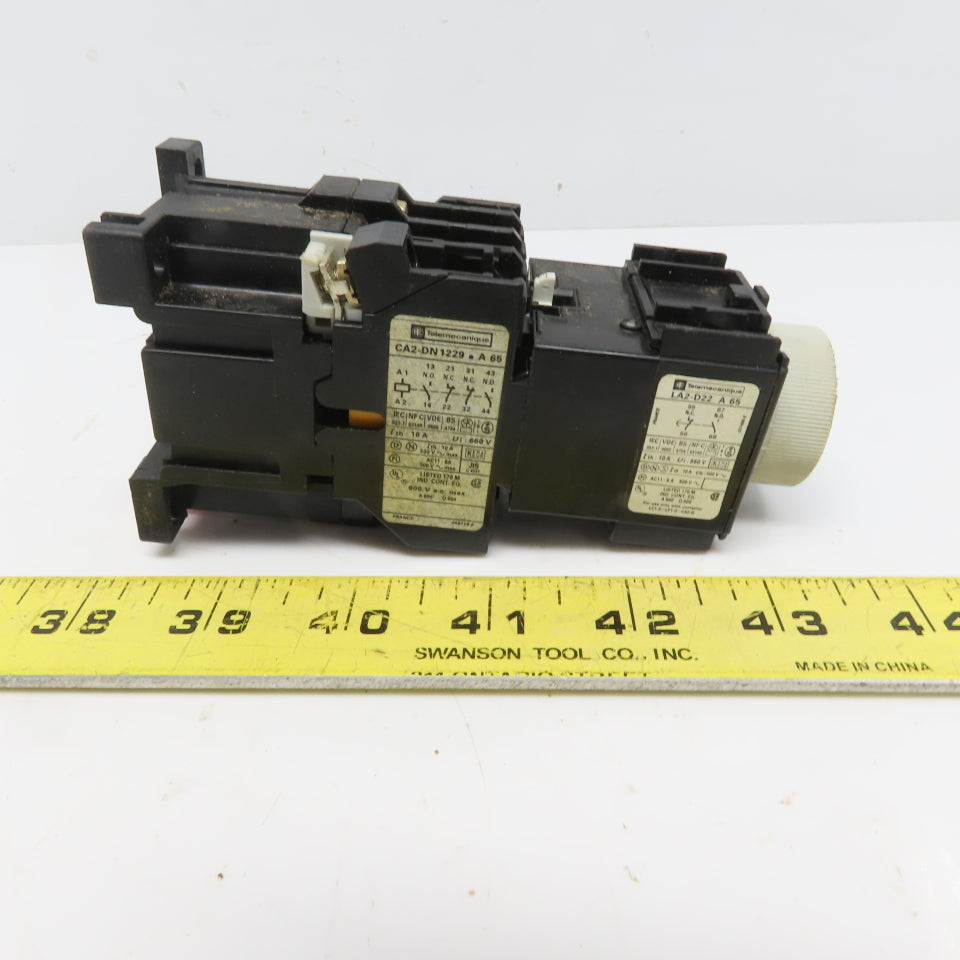 Telemecanique CA2-DN 129 Relay Contactor W/Travail LA2-D22 On Delay 0.1-30S