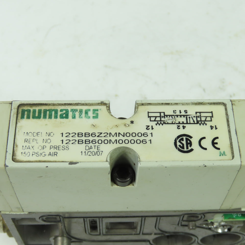 Numatics 122BB6Z2MN00061 Pneumatic Solenoid Valve 150PSI 24VDC Coil