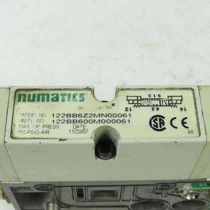Numatics 122BB6Z2MN00061 Pneumatic Solenoid Valve 150PSI 24VDC Coil