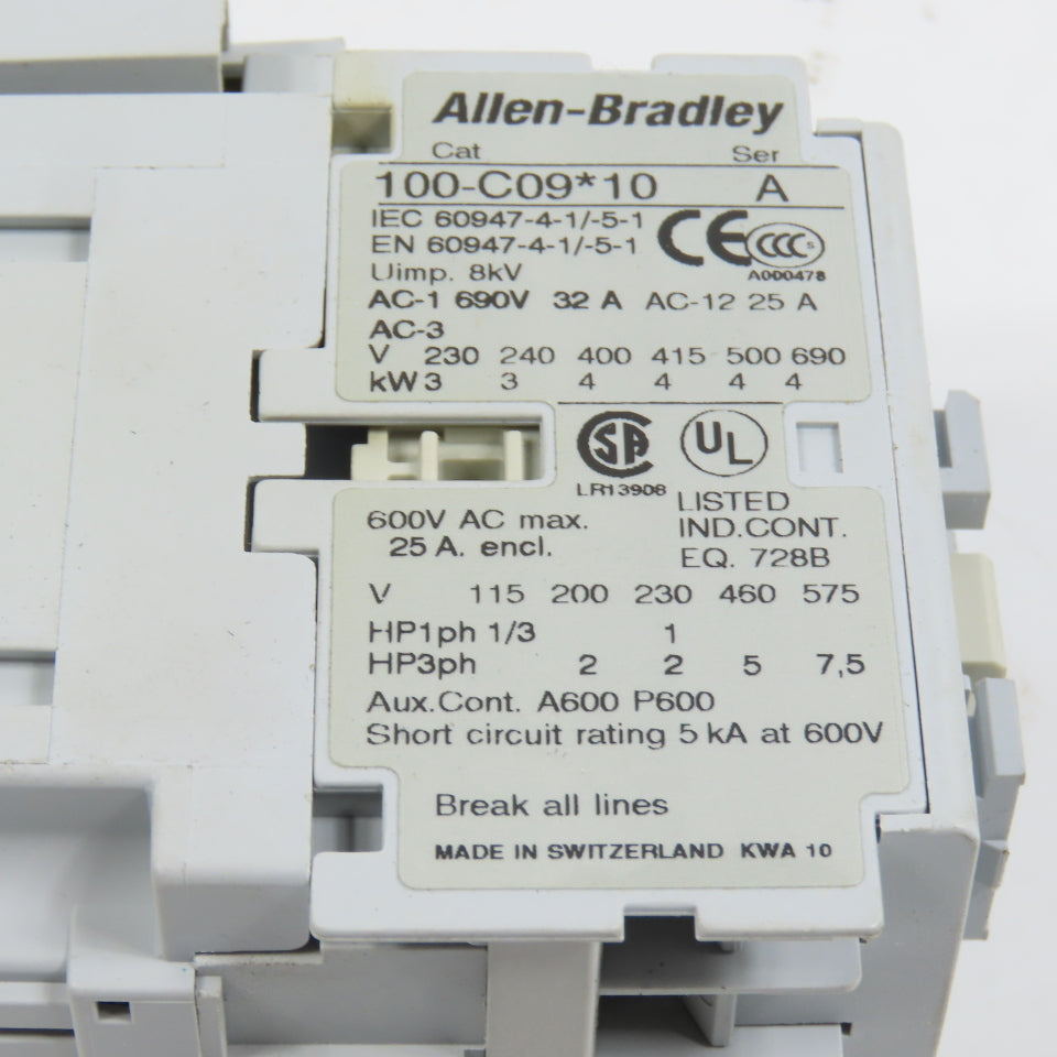 Allen Bradley 100-C09*10 Ser A C09 Contactor 600VAC Max W/ 120V 50/60HZ Coil
