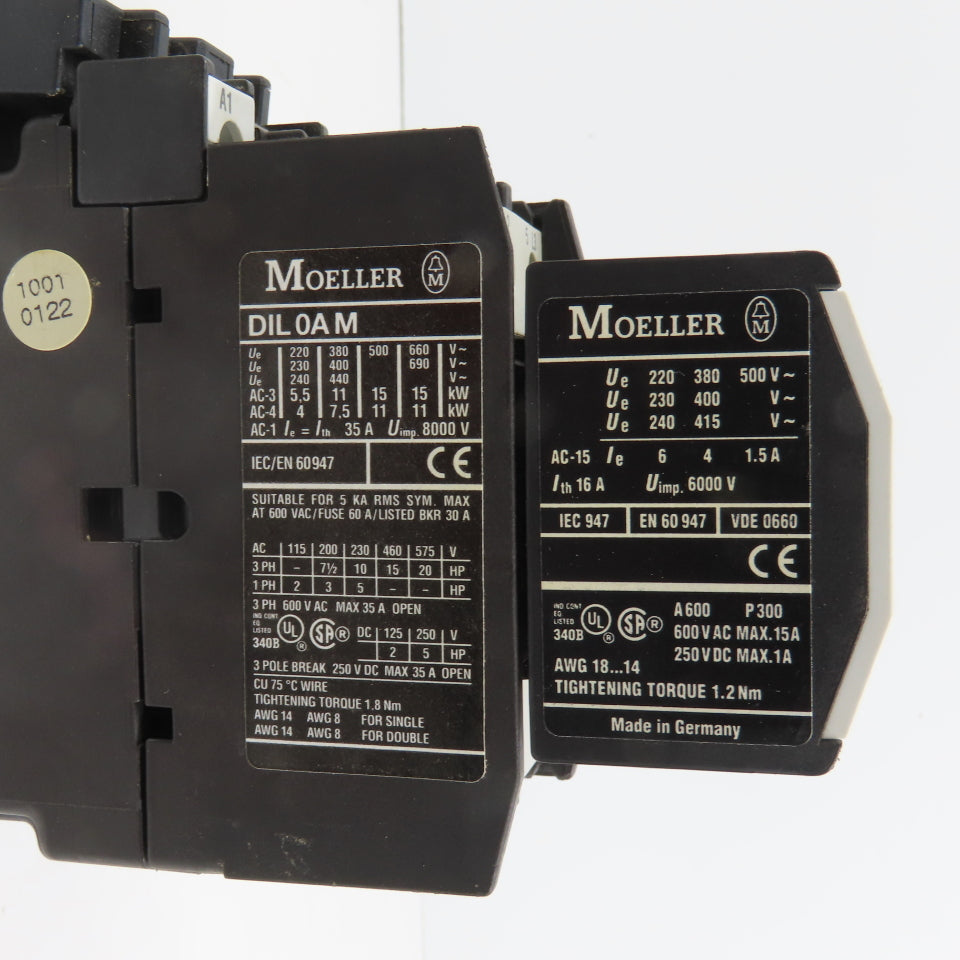 Moeller DIL0AM Contactor Relay 115V Coil 600V Max W/ 22DILM Block
