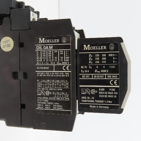 Moeller DIL0AM Contactor Relay 115V Coil 600V Max W/ 22DILM Block