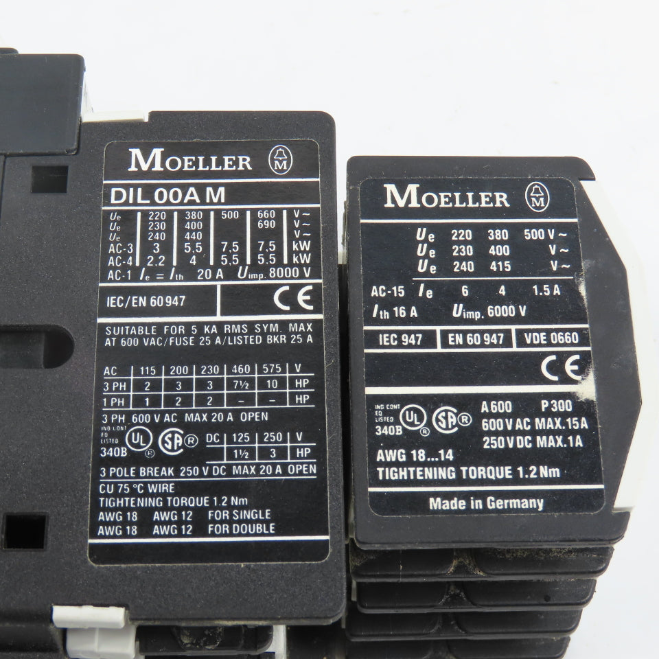 Moeller DIL00AM Contactor Relay 115V Coil 600V Max W/ 22DILM Block