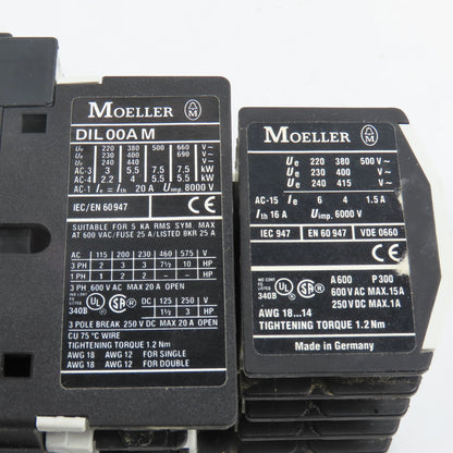Moeller DIL00AM Contactor Relay 115V Coil 600V Max W/ 22DILM Block