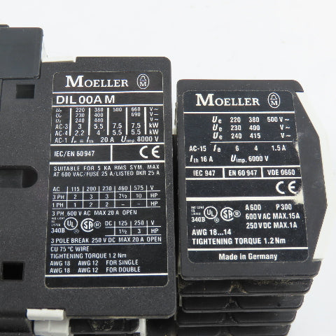 Moeller DIL00AM Contactor Relay 115V Coil 600V Max W/ 22DILM Block