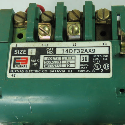 Furnas 14DF32AX9 Size 1 600VAC Motor Starter 30A 7-1/2 -10HP 120V Coil
