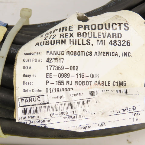 Fanuc EE-0989-115-006 P-155 RJ Robot Cable