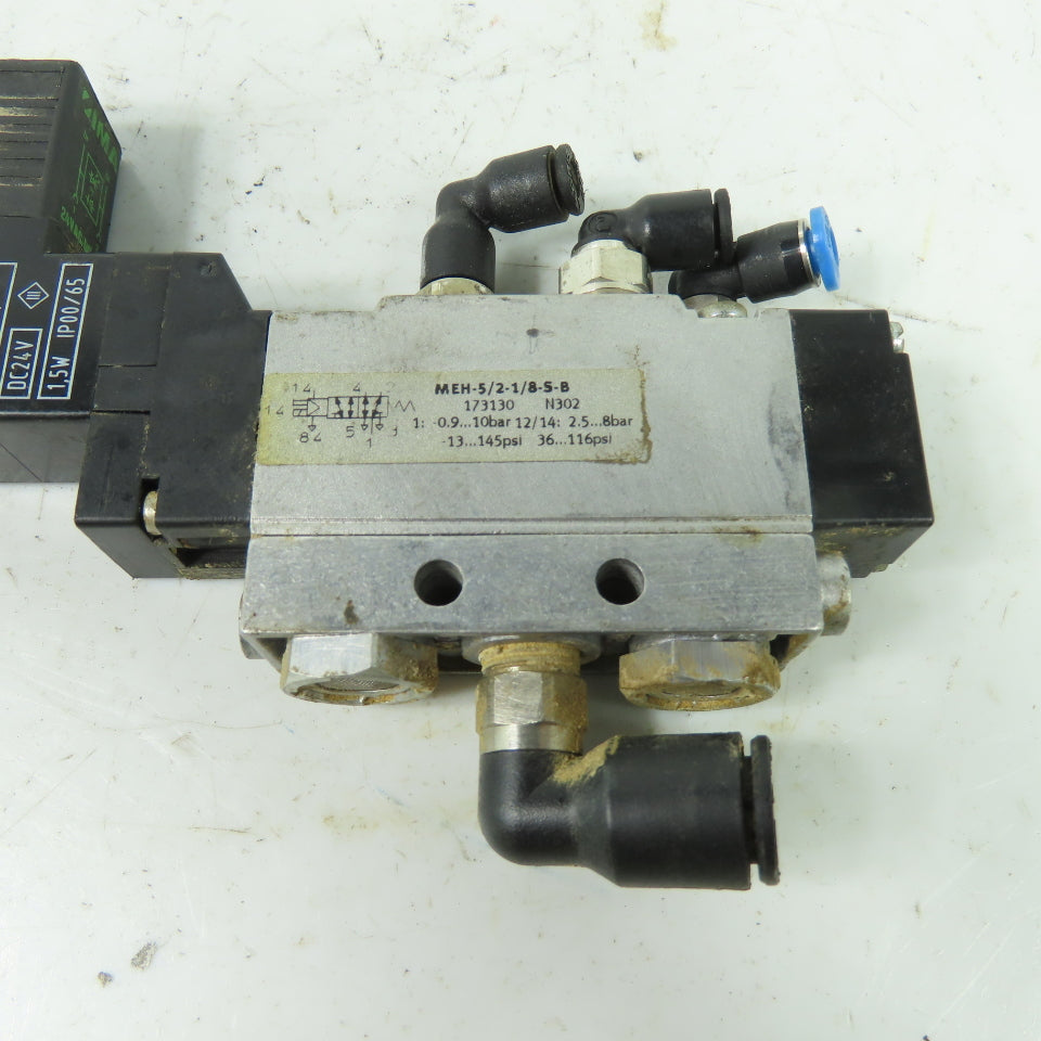 Festo MEH-5/2-1/8-S-B Pneumatic Solenoid Valve 24VDC 145PSI