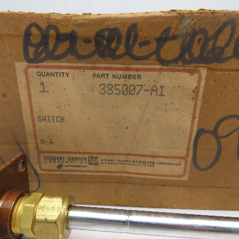 Stewart Warner Alemite 385007-A1 12" Depth Low Level Float Switch NOS