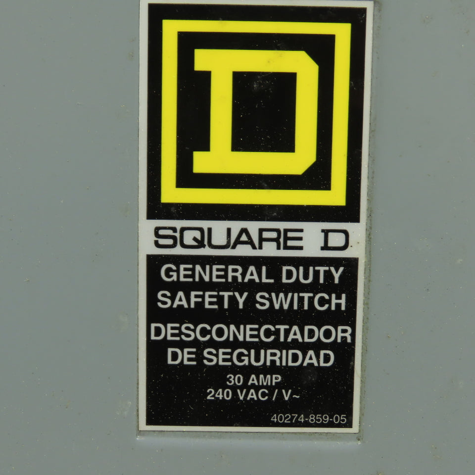 Square D D221N 30A 240VAC 2 Pole Non-Fusible Safety Disconnect Switch NEW
