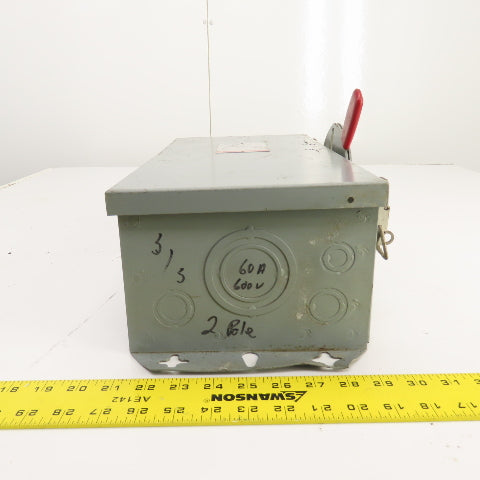 Westinghouse RHUN262 60A 600VAC Non Fusible Safety Disconnect Switch Type 3R
