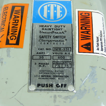 ITE NFR-351 30A 600VAC Non Fusible Heavy Duty Safety Disconnect Switch Raintight