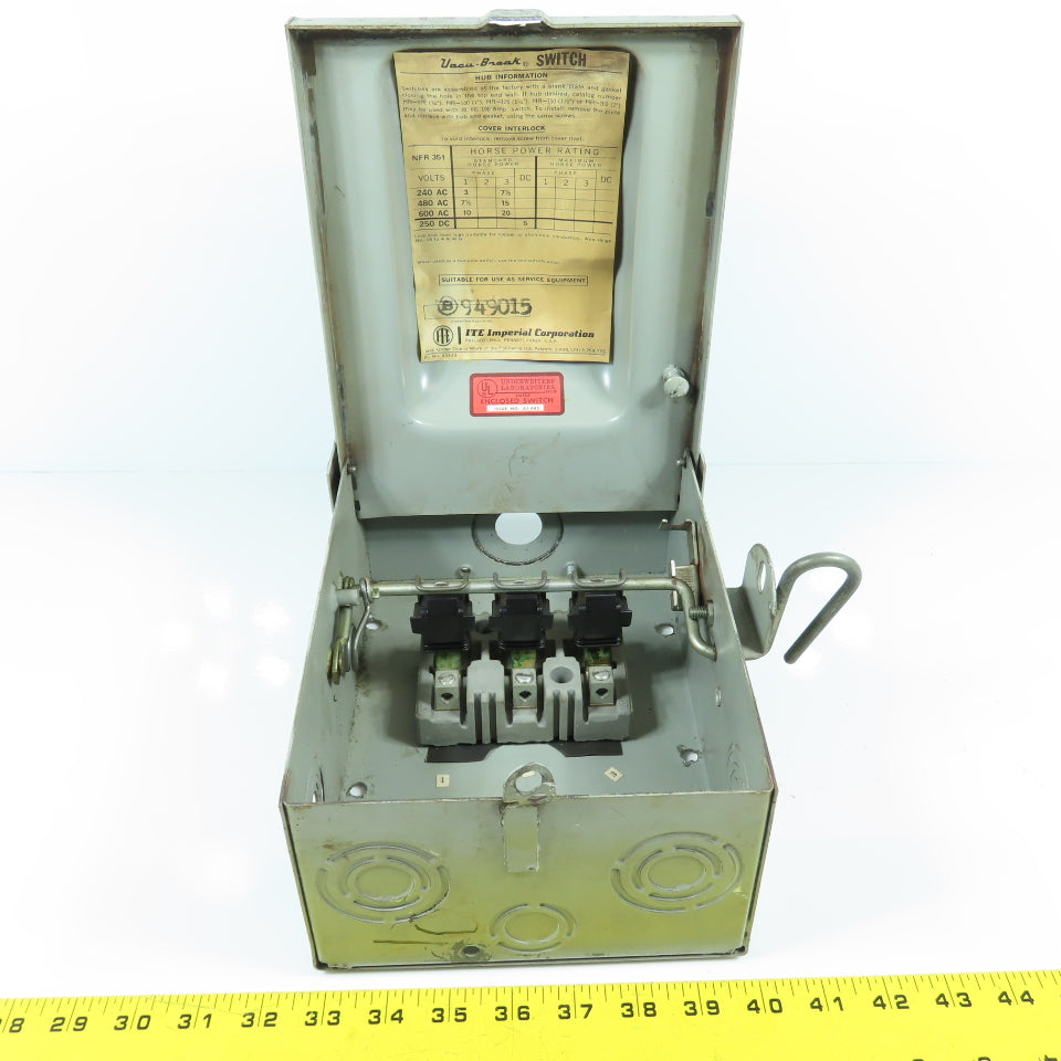ITE NFR-351 30A 600VAC Non Fusible Heavy Duty Safety Disconnect Switch Raintight