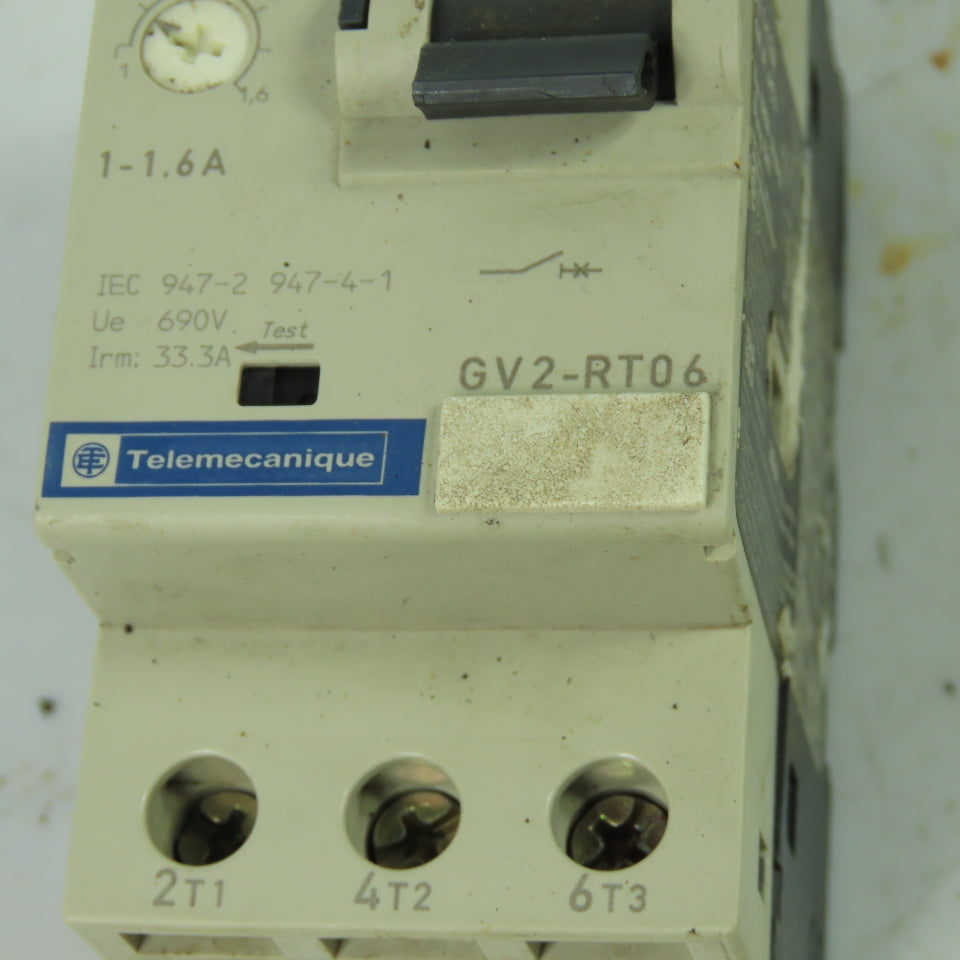 Telemecanique GV2-RT06 3 Pole Manual Motor Starter 600V 1Hp 1-1.6A Trip