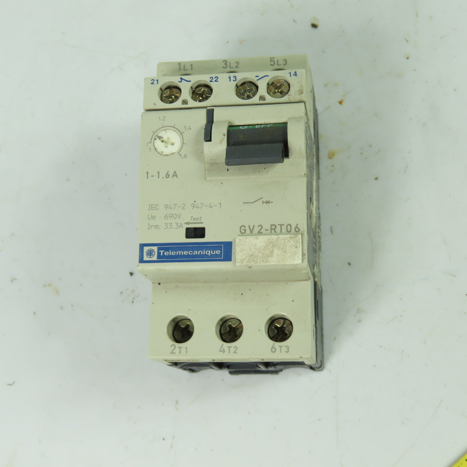 Telemecanique GV2-RT06 3 Pole Manual Motor Starter 600V 1Hp 1-1.6A Trip