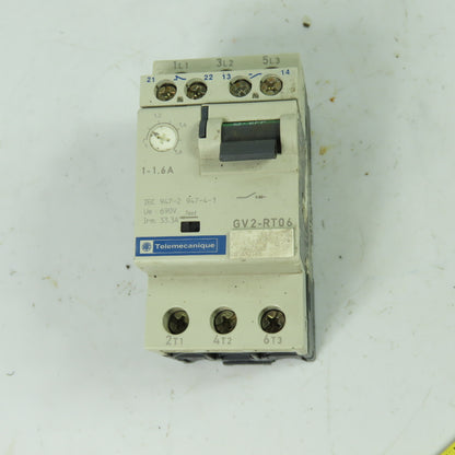 Telemecanique GV2-RT06 3 Pole Manual Motor Starter 600V 1Hp 1-1.6A Trip