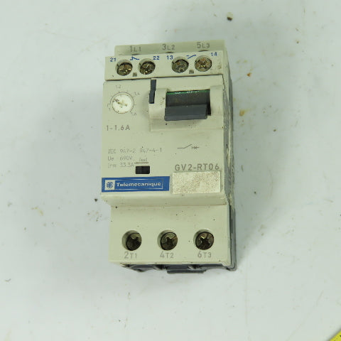 Telemecanique GV2-RT06 3 Pole Manual Motor Starter 600V 1Hp 1-1.6A Trip