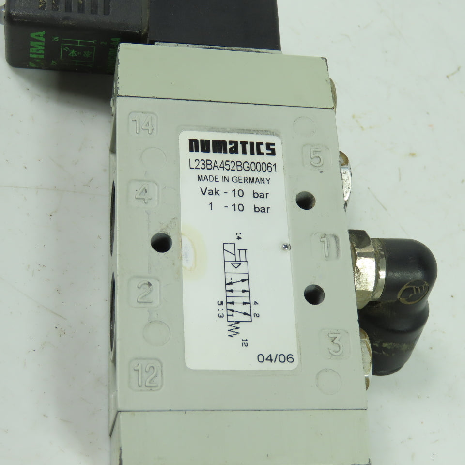 Numatics L23BA452BG00061 Pneumatic Solenoid Valve 10Bar 3/8" NPT 24VDC Coil