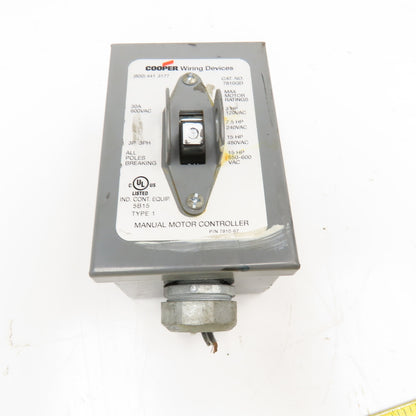 Cooper 7810GD 600VAC 30A 3P 3Ph 15Hp Max Manual Motor Controller