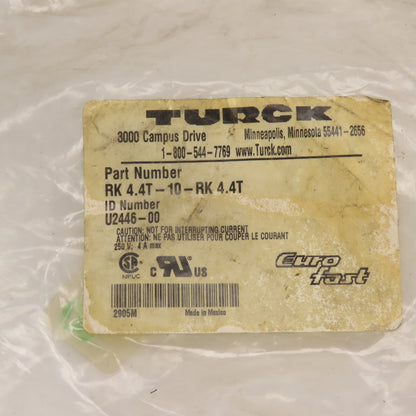 Turck RK 4.4T-10-RK 4.4T U2446-00 Eurofast Cable Cordset 4-Pin Female x Female