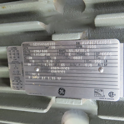 GE 5K256SAC122 20HP Vertical AC Electric Motor 3550RPM 230/460V 3PH Tested