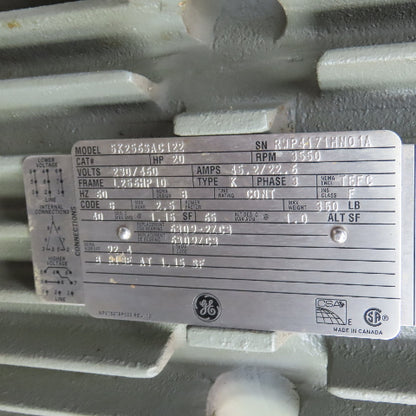 GE 5K256SAC122 20HP Vertical AC Electric Motor 3550RPM 230/460V 3PH Tested